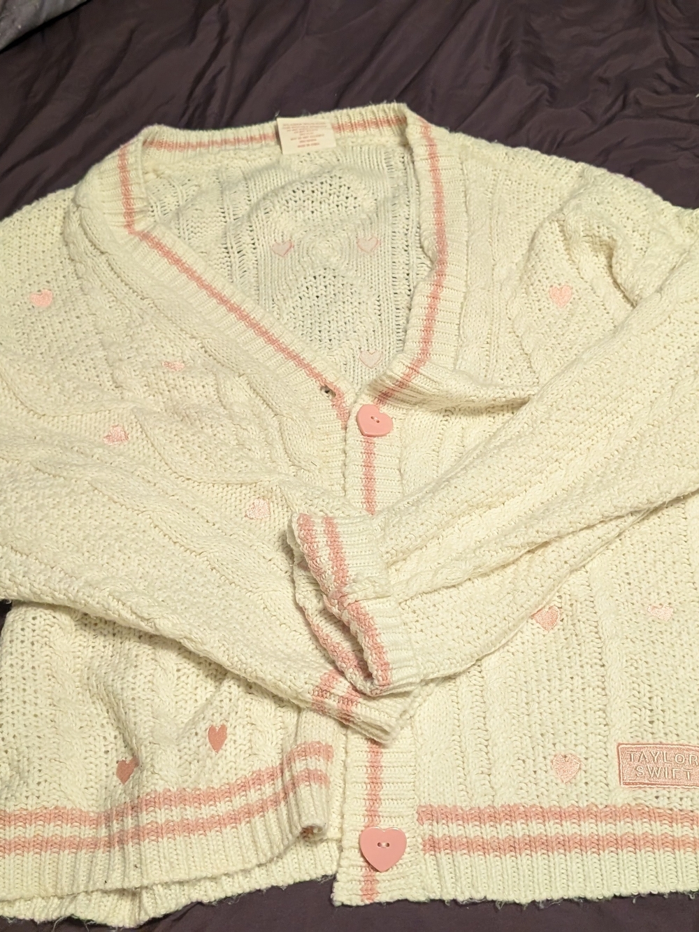 Taylor Swift Lover Cardigan with Pink Heart Accents